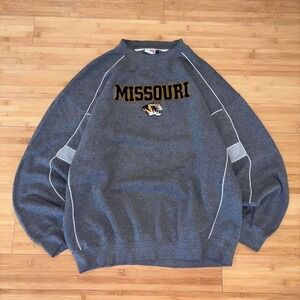 Vintage Missouri Tigers Crewneck Sweatshirt Gray Embroidered Logo XL Y2K College